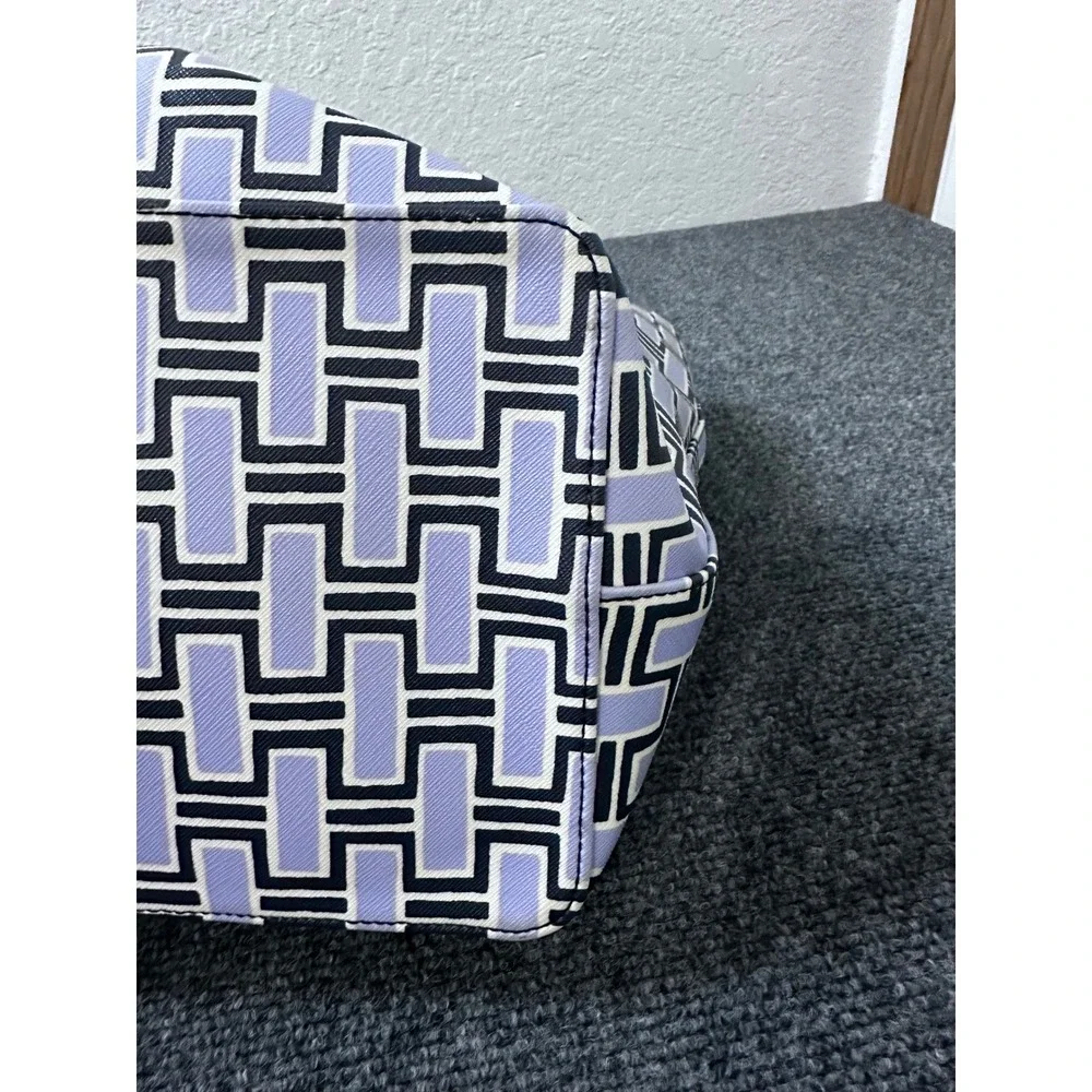 Kate Spade New York Large Geometric Print Coated Canvas Tote Shoulder Bag Navy